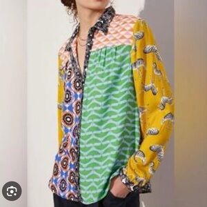 Anthropologie Maeve Colorful Button Down Blouse Size XS